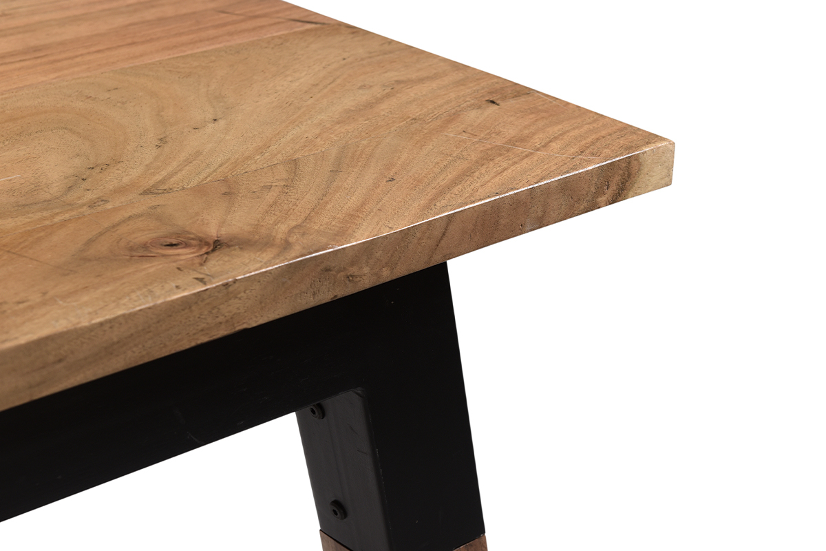 Esstisch aus massivem Akazienholz und schwarzem Metall B202 cm TIVOLI