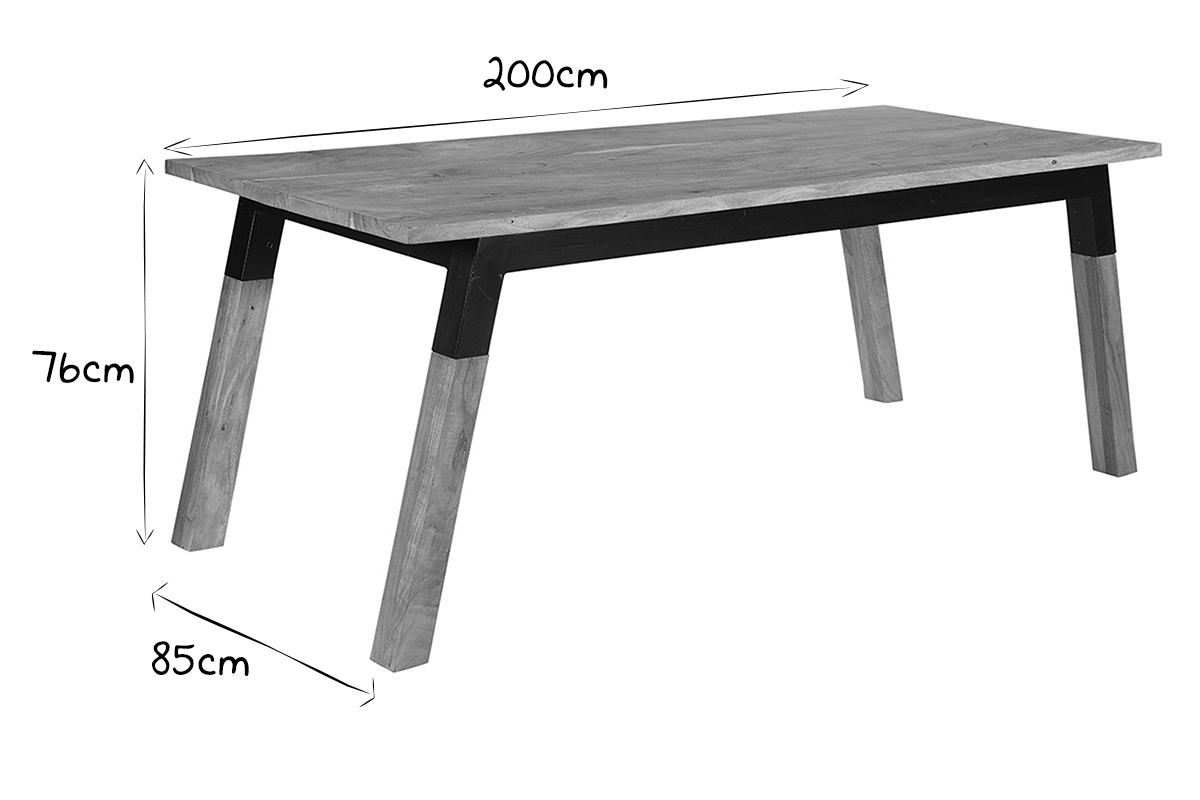 Esstisch aus massivem Akazienholz und schwarzem Metall B202 cm TIVOLI