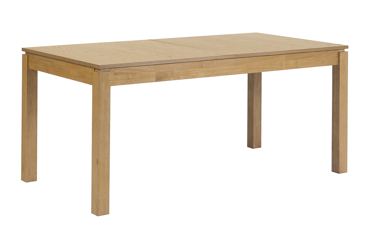 Ausziehbarer Esstisch aus hellem Eichenholz, 3/4-Ansicht, Ma�e L170-230 cm.