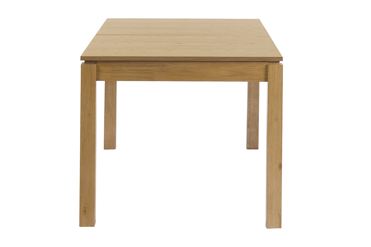 Ausziehbarer Esstisch aus hellem Eichenholz, Seitenansicht, Ma�e L170-230 cm.