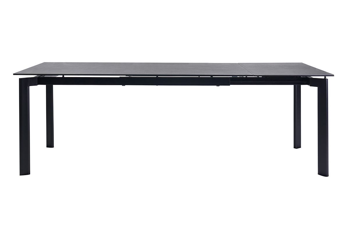 Ausziehbarer Esstisch aus schwarzer Keramik und Metall, Vorderansicht