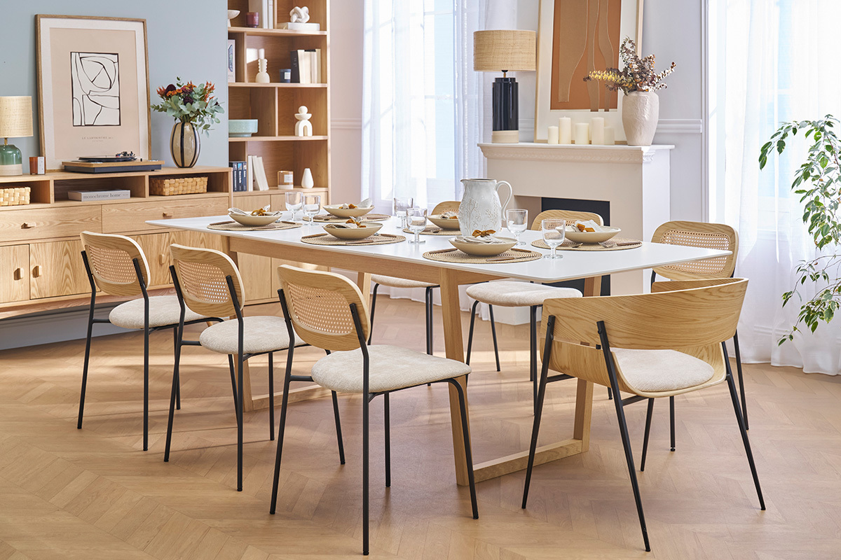 Esstisch ausziehbar helles Holz und wei L160-240 cm LAHO