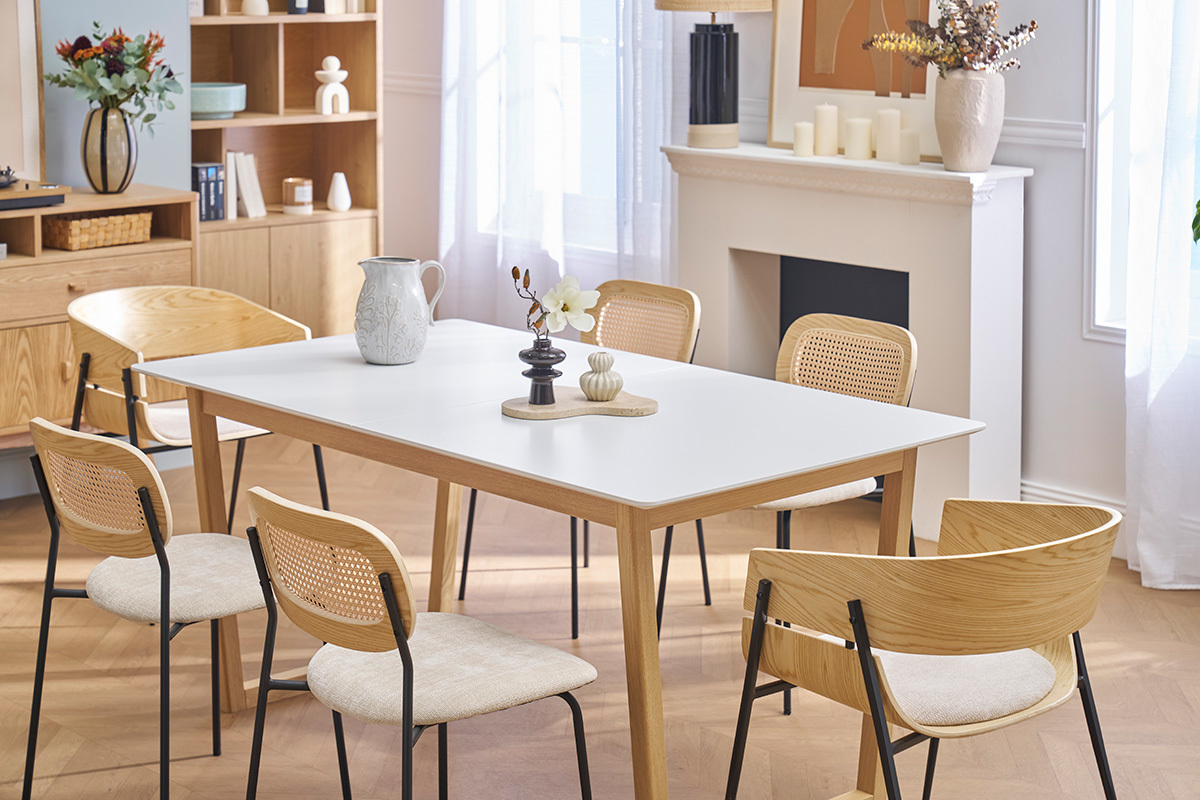 Esstisch ausziehbar helles Holz und wei L160-240 cm LAHO