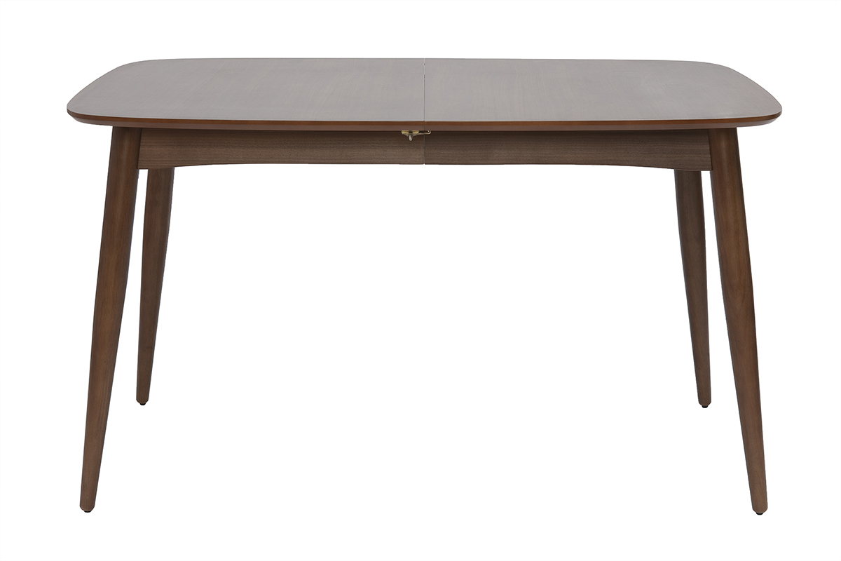 Ausziehbarer Esstisch NORDECO aus Nussbaum, Frontansicht, L�nge von 130 bis 190 cm.