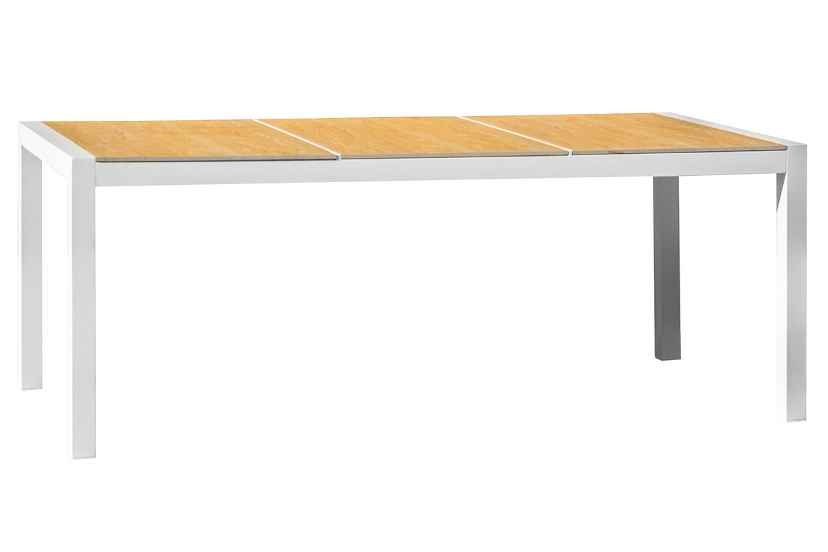 Esstisch fr den Auenbereich wei und Holz BLANCA