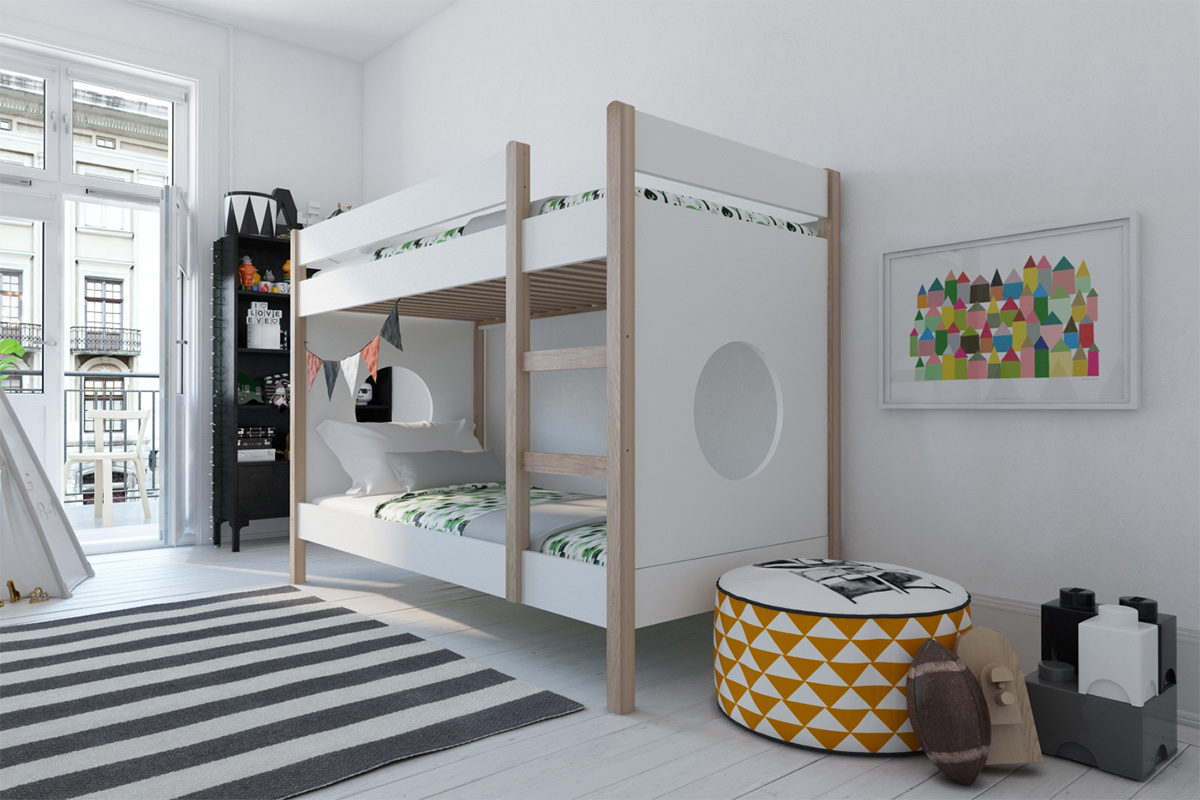 Etagenbett Kind mit herausnehmbaren Platten helles Holz und Wei ALTO