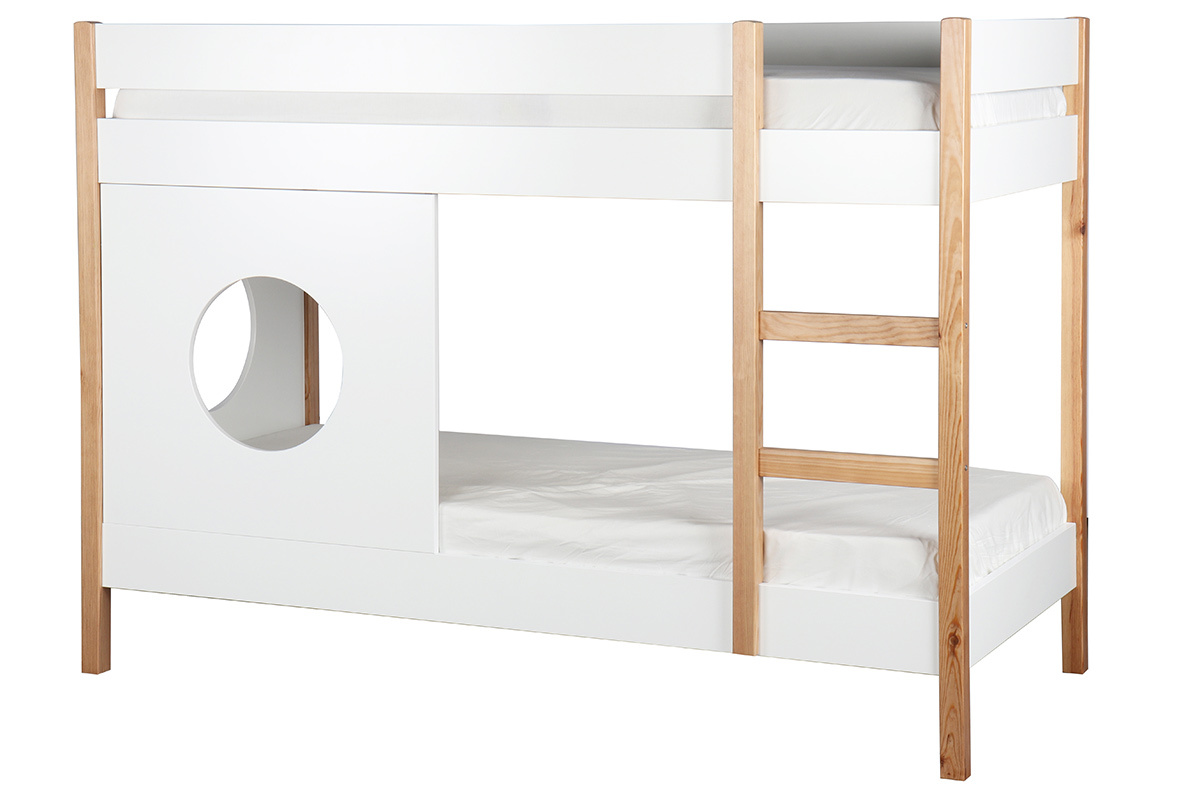 Etagenbett Kind mit herausnehmbaren Platten helles Holz und Wei ALTO