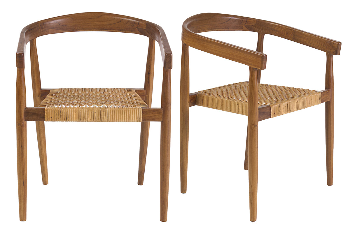 Ethnischer Stuhl aus massivem Teakholz und Rattangeflecht (Set von 2) NEGARA