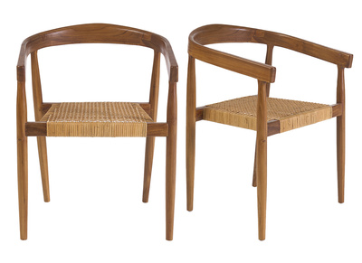 Ethnischer Stuhl aus massivem Teakholz und Rattangeflecht (Set von 2) NEGARA