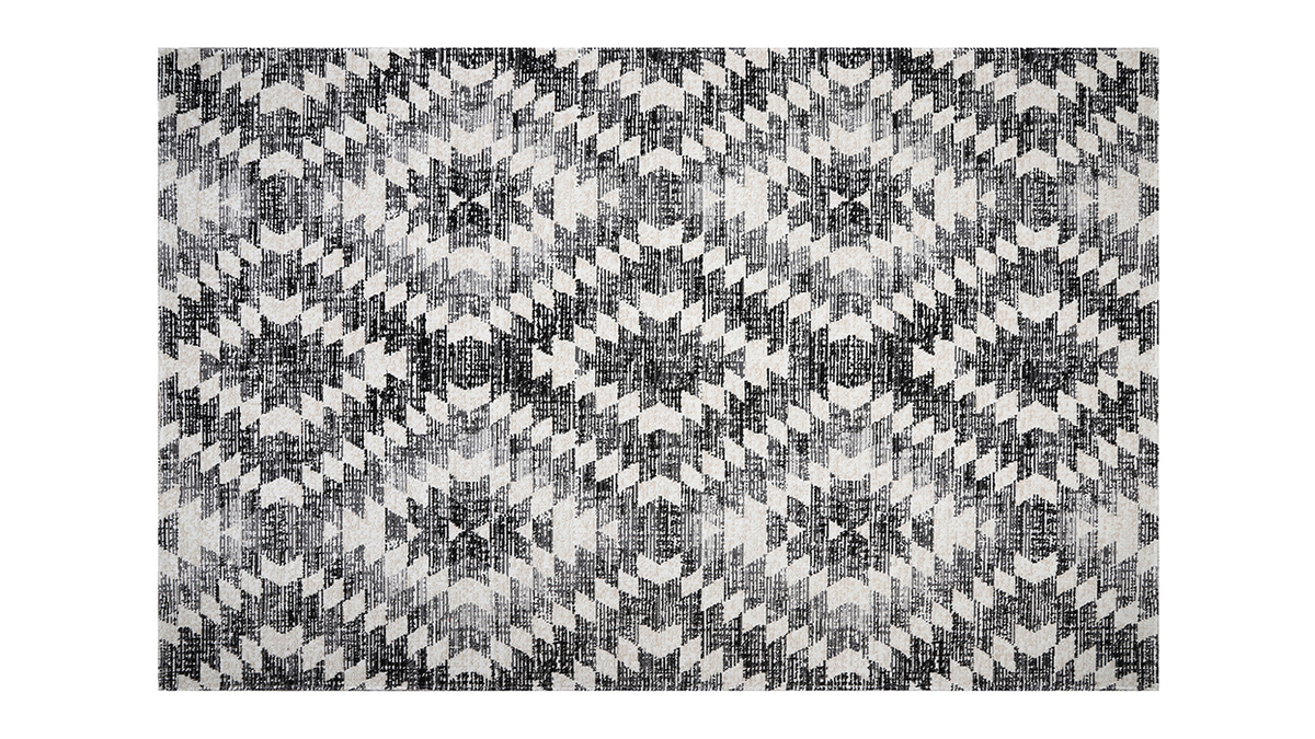 Ethno-Teppich mit Rautenmuster grau und schwarz Innen- und Auenbereich 150 x 220 cm PIXO