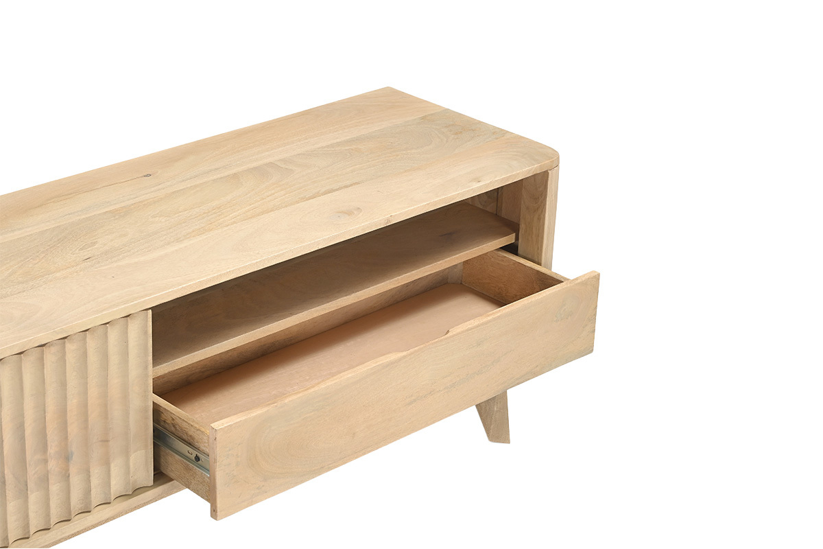 TV-M�bel aus massivem Mangoholz mit Schiebet�r und Schublade, Draufsicht, helles Holz