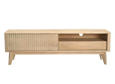 Fernsehmoebel aus hellem Mangoholz Massivholz mit Schiebetuer L160 cm ALDA