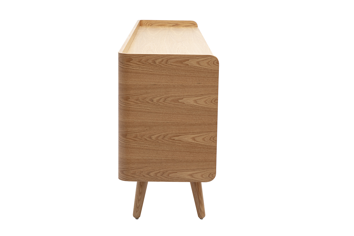TV-M�bel aus hellem Eschenholz und Rattan-Geflecht, Seitenansicht.