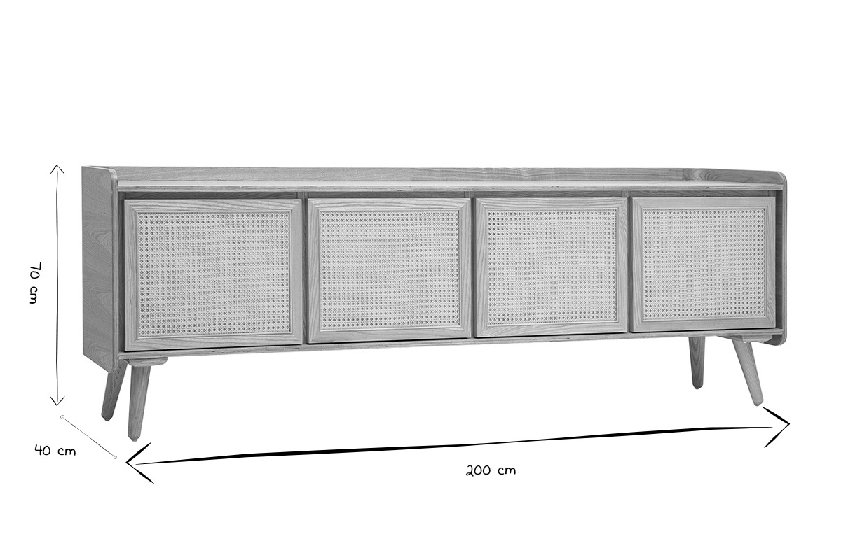 Abmessungen des TV-M�bels ELSY: B200 cm, H70 cm, T40 cm in Schwarz und Wei�.