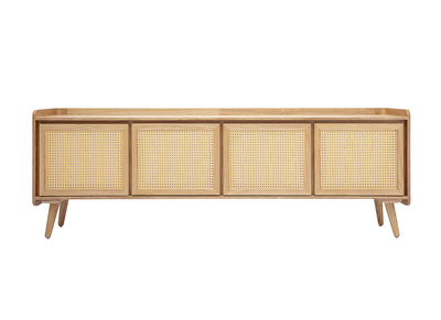 Fernsehschrank aus hellem Holz, Esche und Rattan-Geflecht L200 cm ELSY