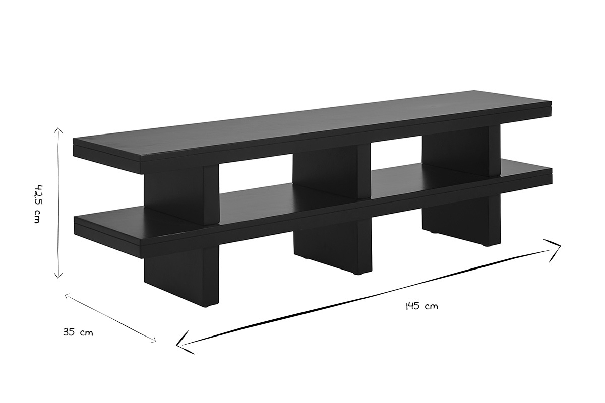 Abmessungen des TV-M�bels NALO in Schwarz und Wei�, 145 cm breit, 35 cm tief, 42,5 cm hoch.