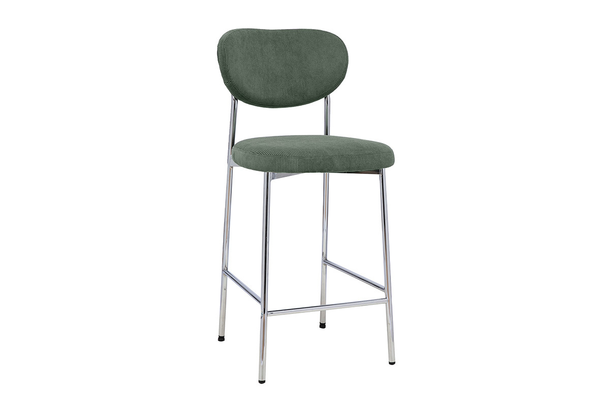 Fester Barhocker aus gr�n-khakifarbenem Cordveloursstoff, modernes Design, H�he H65 cm
