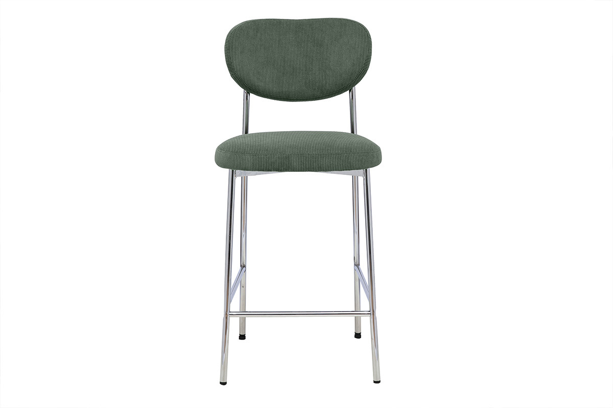 Barhocker BREKA aus gr�nem Kordstoff, Vorderansicht.