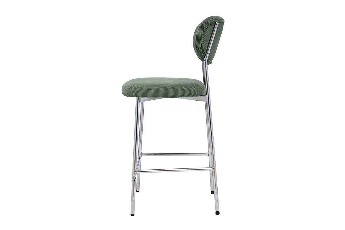 Fester Barhocker aus gr�nem Khaki-Rippvelours, Seitenansicht, H65 cm