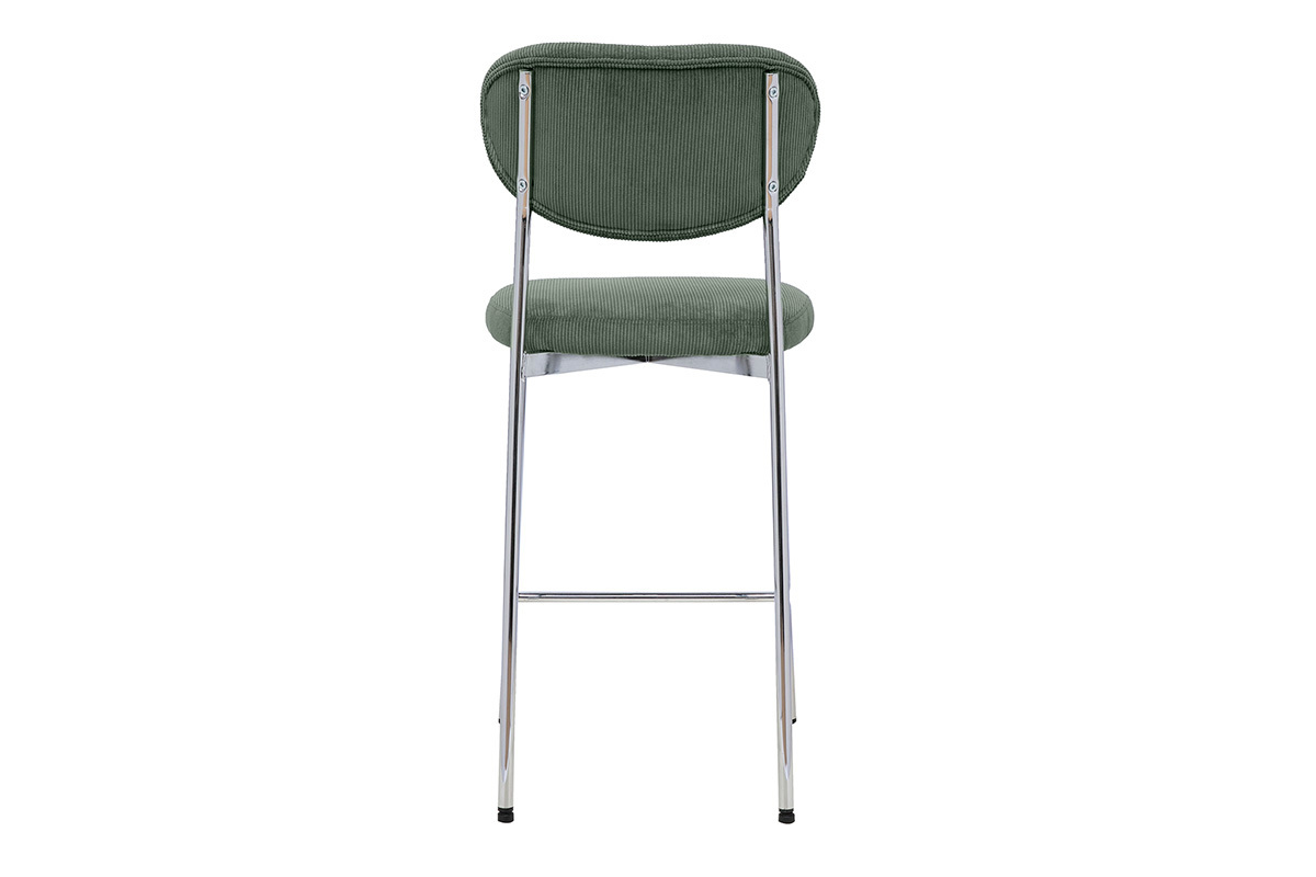 Feststehender Barhocker aus khakigr�nem Cord-Veloursstoff, R�ckansicht, H65 cm, Modell BREKA.