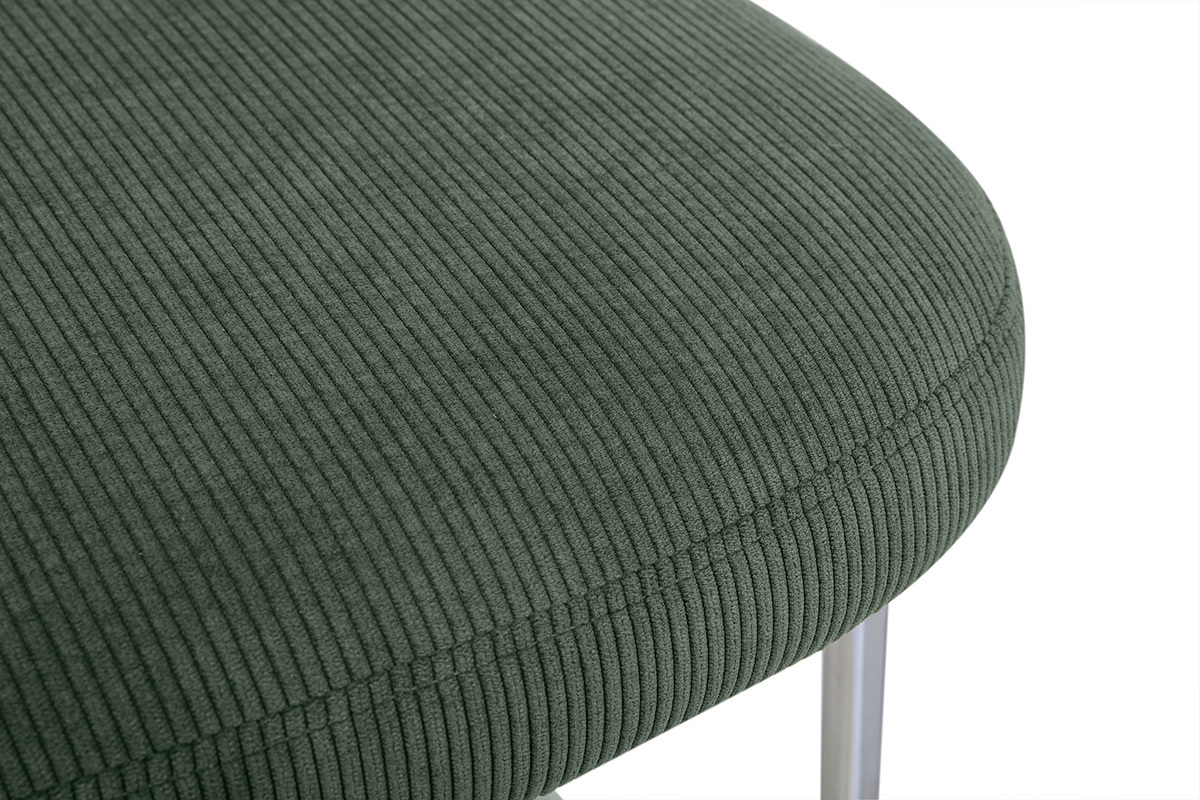 Detail der Sitzfl�che aus gr�nem Khaki-Rippvelours des Barhockers BREKA.