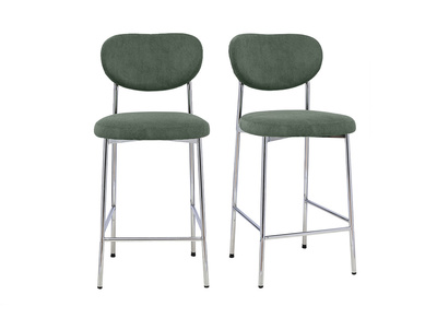 Feste Barhocker aus gr&uuml;nem Kordveloursstoff in Khaki H65 cm (Set von 2) BREKA