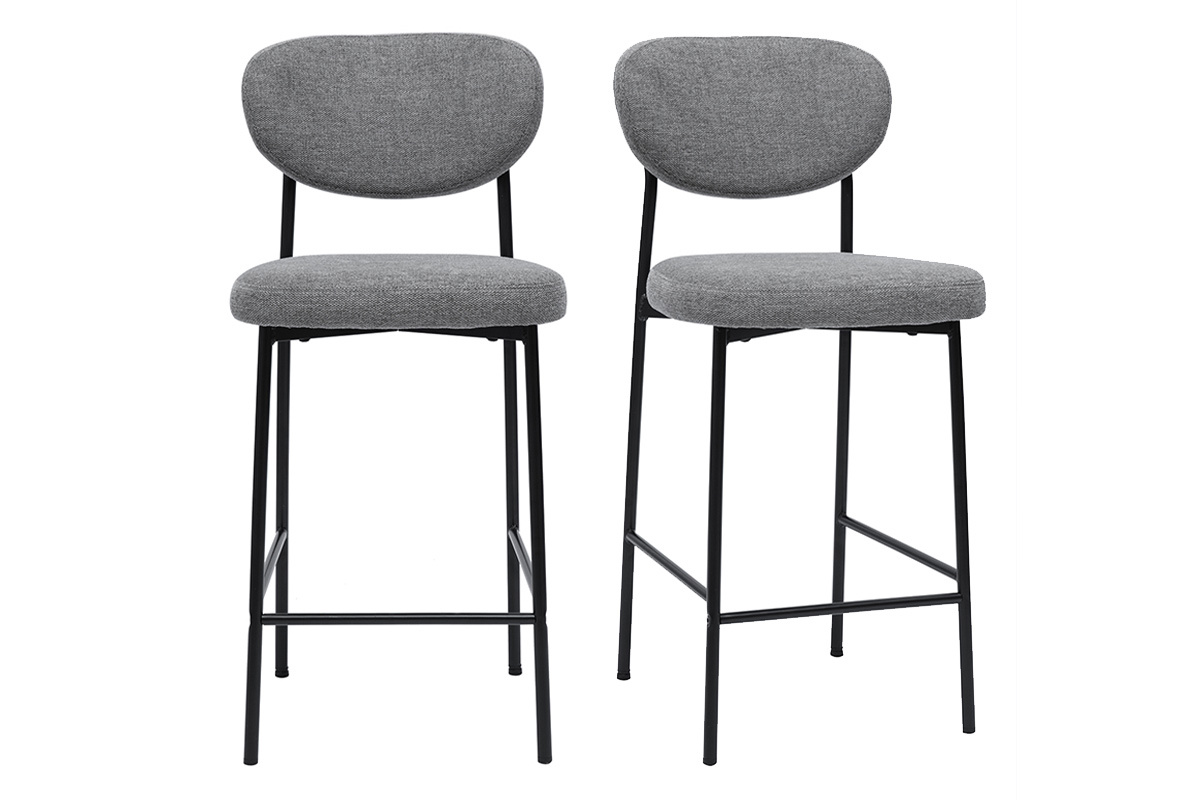 Feste Barhocker aus leicht grauem Textur-Veloursstoff H65 cm (Set mit 2) BREKA