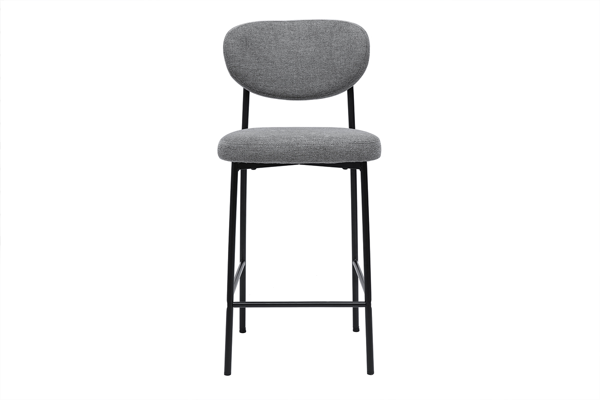 Feste Barhocker aus leicht grauem Textur-Veloursstoff H65 cm (Set mit 2) BREKA