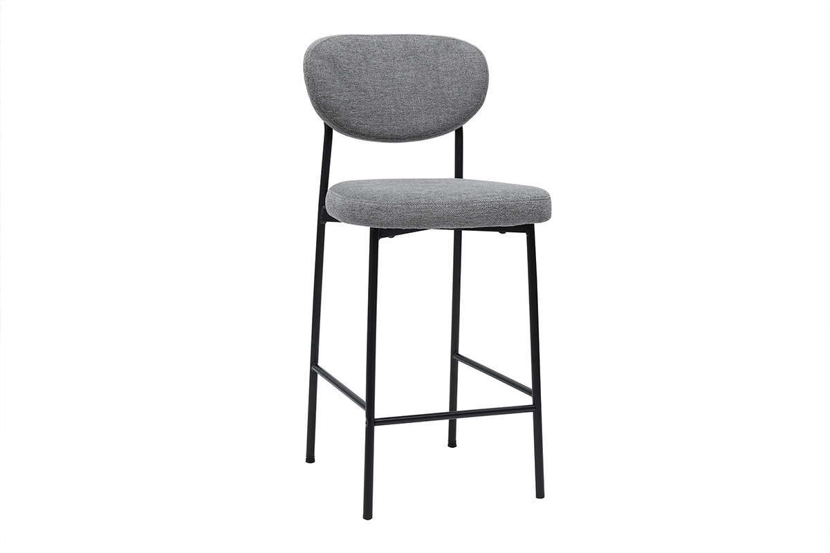 Feste Barhocker aus leicht grauem Textur-Veloursstoff H65 cm (Set mit 2) BREKA