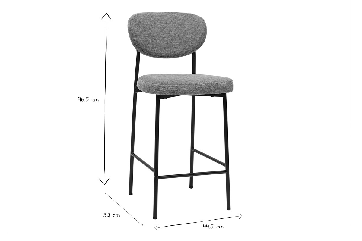 Feste Barhocker aus leicht grauem Textur-Veloursstoff H65 cm (Set mit 2) BREKA
