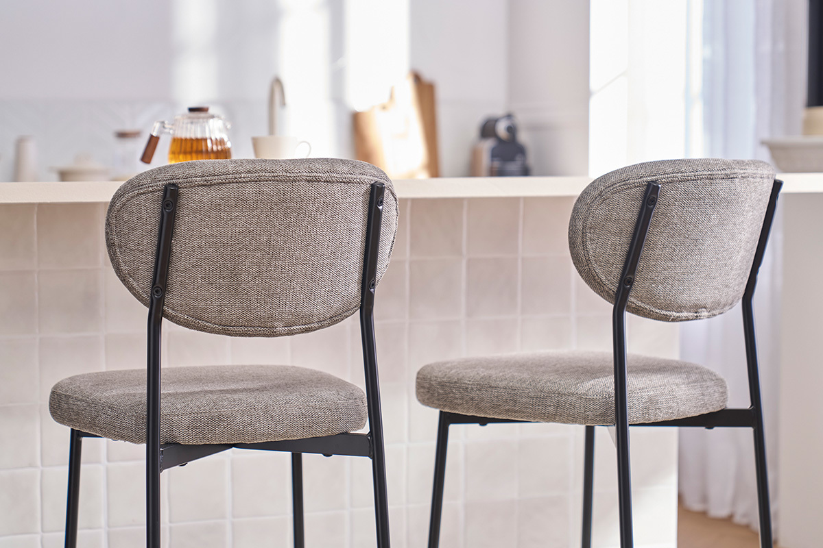 Feste Barhocker aus leicht grauem Textur-Veloursstoff H65 cm (Set mit 2) BREKA