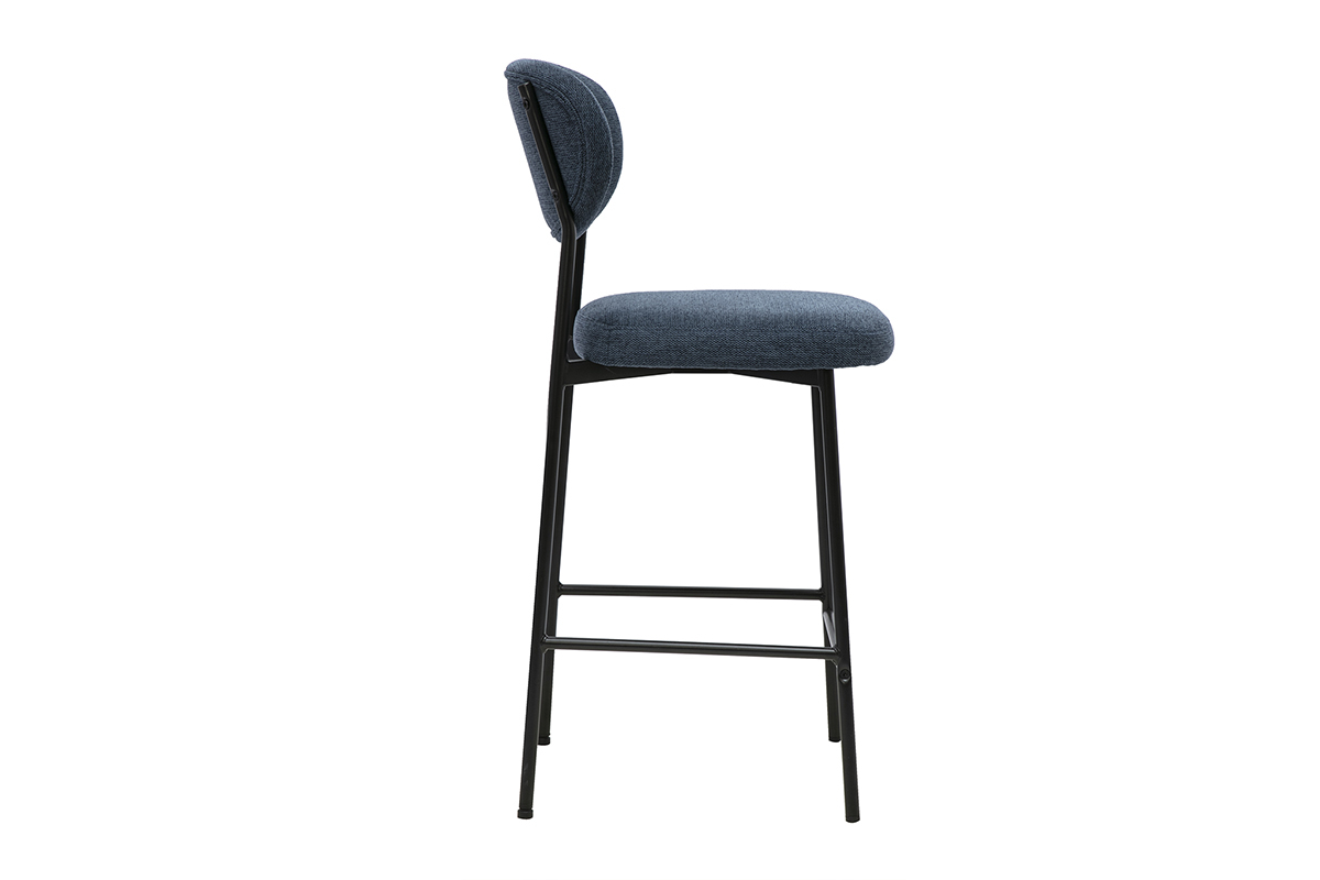 Fester Barhocker aus Stoff mit strukturierter Samtoptik in Dunkelblau, Seitenansicht, H65 cm