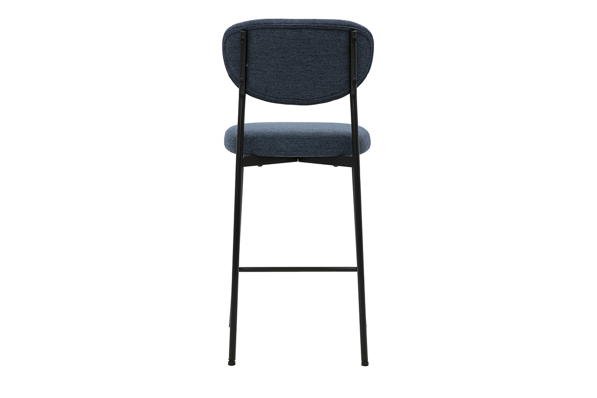 Fester Barhocker BREKA aus dunkelblauem Stoff, R�ckansicht mit schwarzem Metallgestell.
