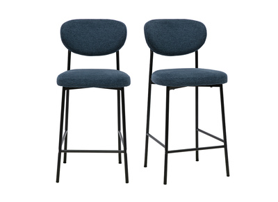 Feste Barhocker aus Stoff mit strukturiertem Samteffekt, dunkelblau, H65 cm (Set von 2) BREKA