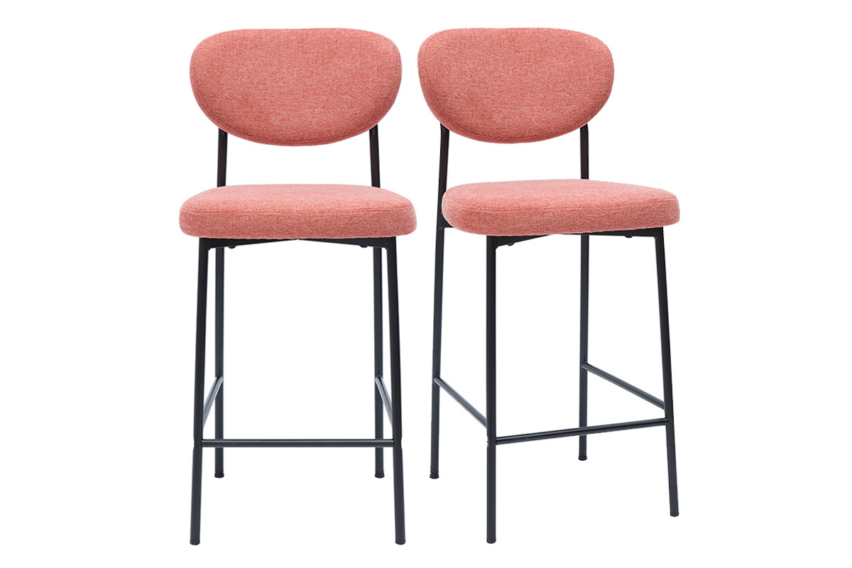 Feste Barhocker aus terrakottafarbenem Textur-Veloursstoff H65 cm (2er-Set) BREKA