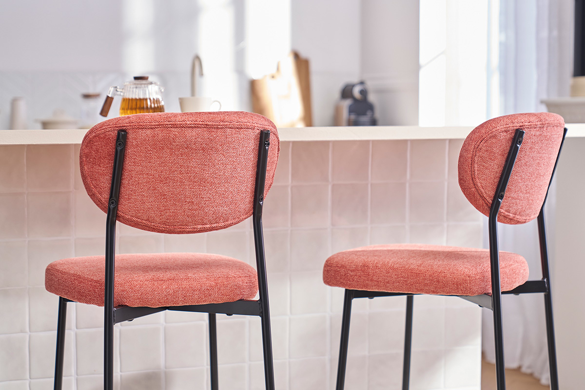 Feste Barhocker aus terrakottafarbenem Textur-Veloursstoff H65 cm (2er-Set) BREKA