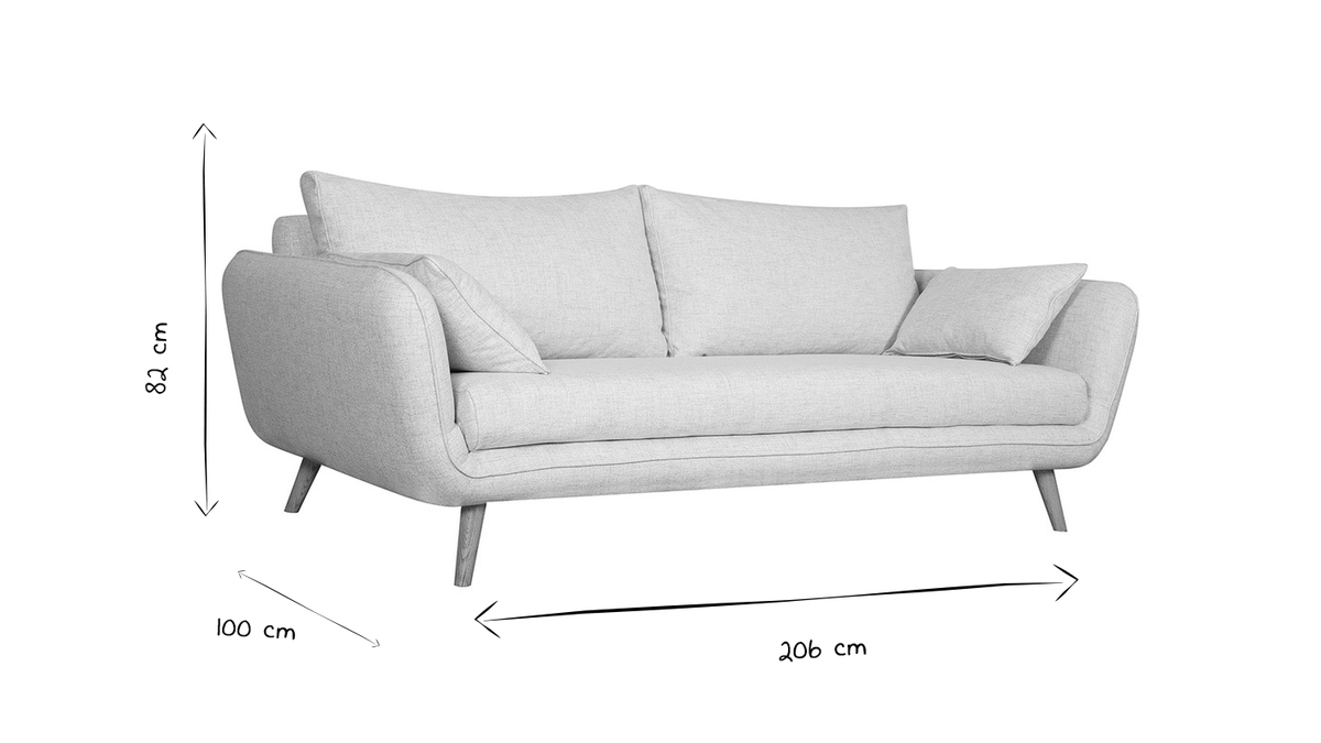 Feststehendes 3-Sitzer-Sofa in Pfauenblau CREEP