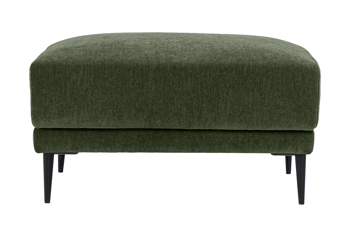 Rechteckiger Fu�hocker aus khakigr�nem Stoff mit schwarzen Metallbeinen, Vorderansicht