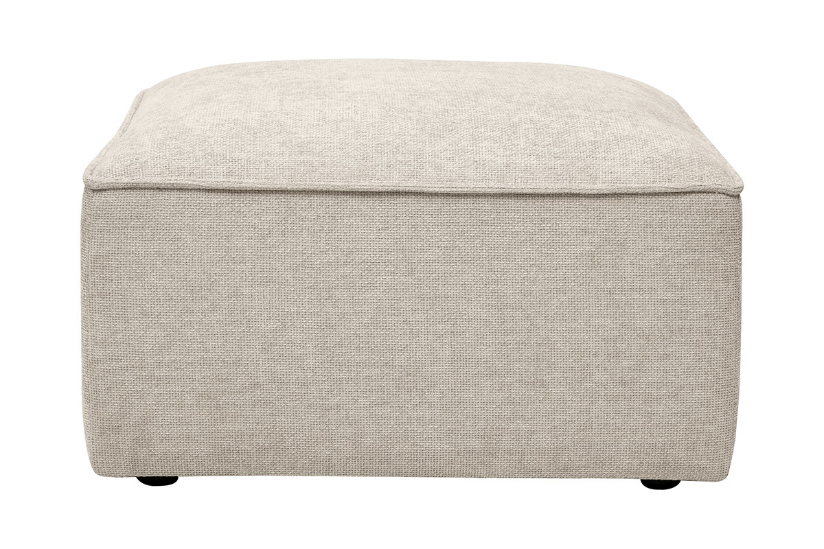 Beiger quadratischer Pouf aus Stoff mit strukturierter Samtoptik, Vorderansicht.