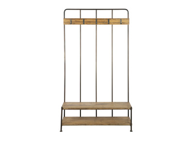 Garderobenständer mit Bank und Garderobe Holz und Metall GIRO - Garderobenständer mit Bank und Garderobe Holz und Metall GIRO