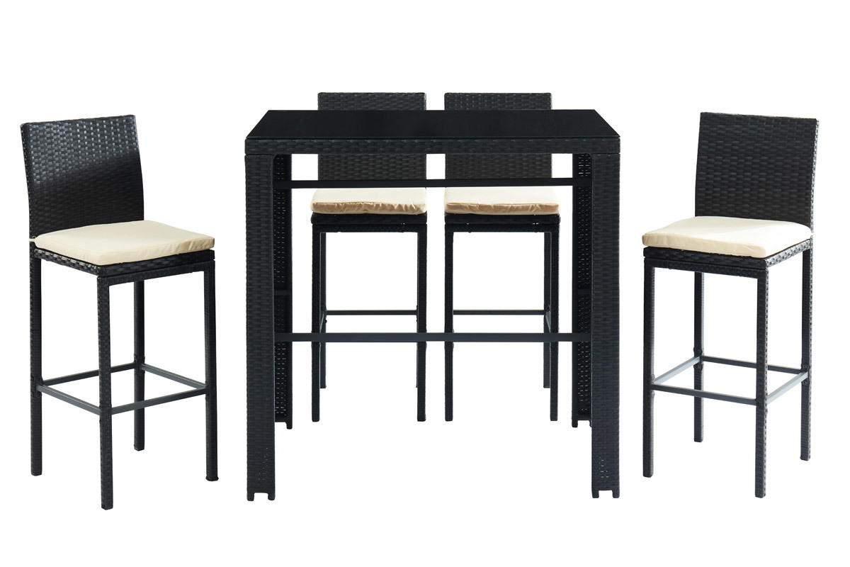 Garten-Wohnzimmer aus schwarzem Harzgeflecht mit Bartisch und 4 St�hlen JAVEA