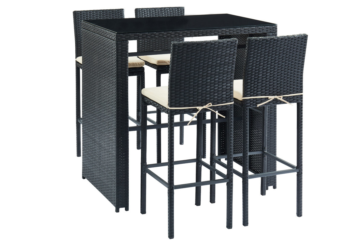 Garten-Wohnzimmer aus schwarzem Harzgeflecht mit Bartisch und 4 St�hlen JAVEA