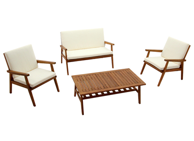 Gartenmöbel aus Akazienholz mit beigen Kissen TIAGA