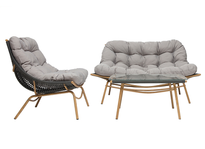 Gartenmöbel aus grauem Stoff und Metall mit Couchtisch ANDREA - Gartenmöbel aus grauem Stoff und Metall mit Couchtisch ANDREA