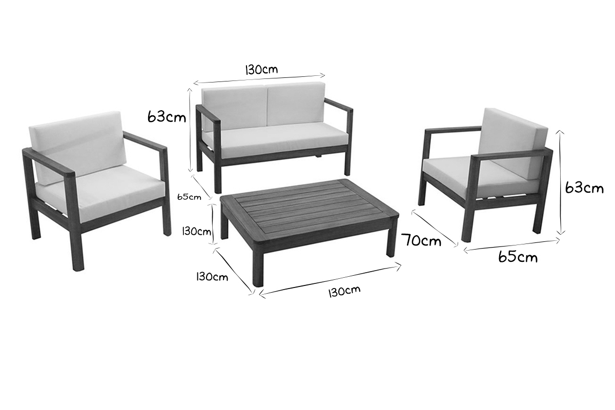 Gartenmbel Massivholz und beigefarbene Kissen fr 4 Personen L190 cm AKIS