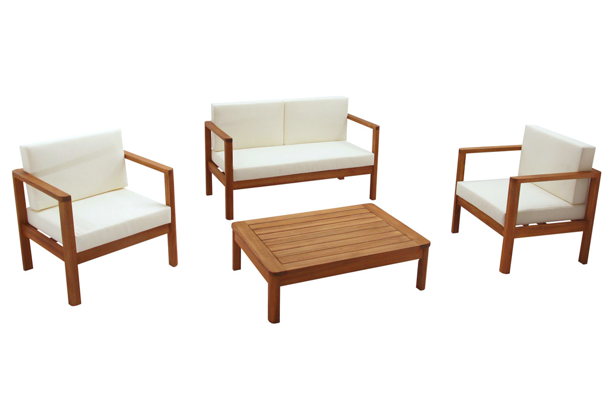 Gartenmbel Massivholz und beigefarbene Kissen fr 4 Personen L190 cm AKIS