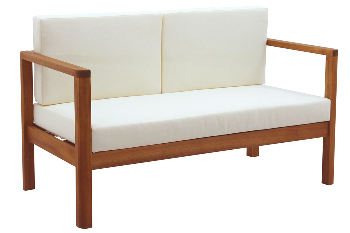 Gartenmbel Massivholz und beigefarbene Kissen fr 4 Personen L190 cm AKIS
