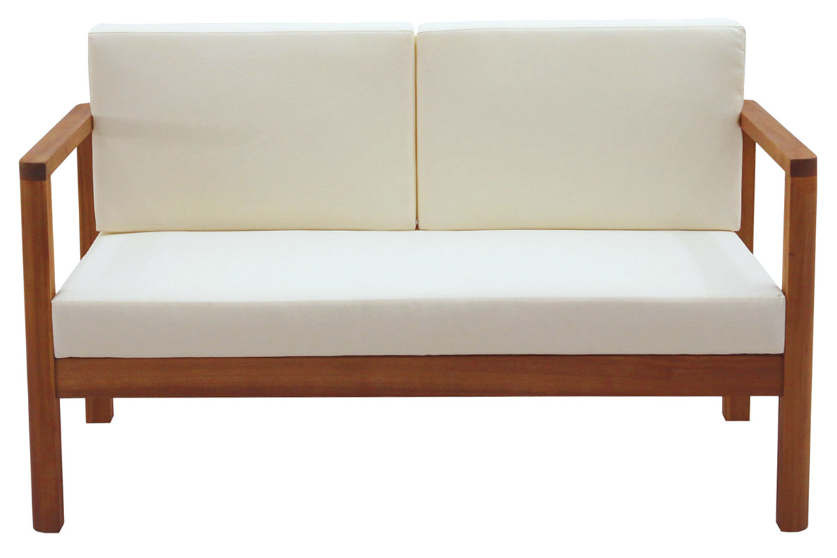 Gartenmbel Massivholz und beigefarbene Kissen fr 4 Personen L190 cm AKIS
