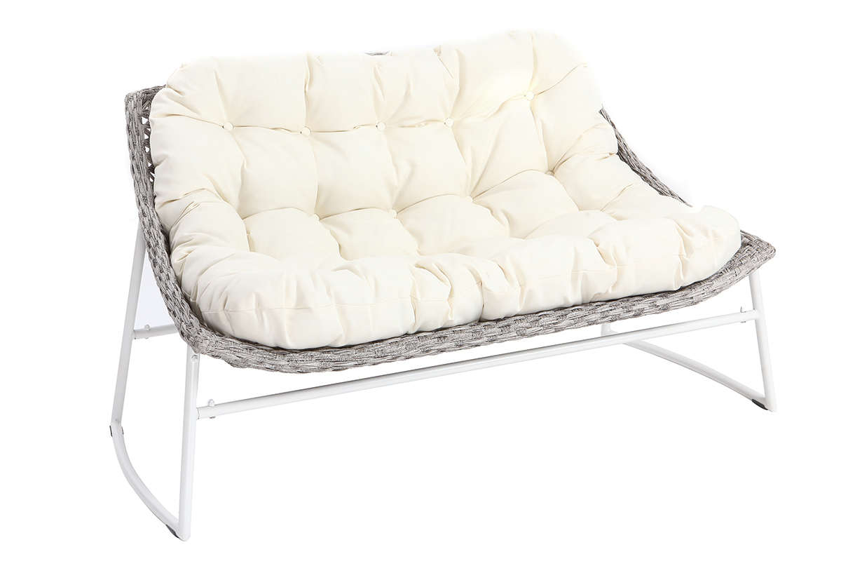 Gartenmbelgarnitur aus Rattan Grau und Wei mit Couchtisch - COMFY