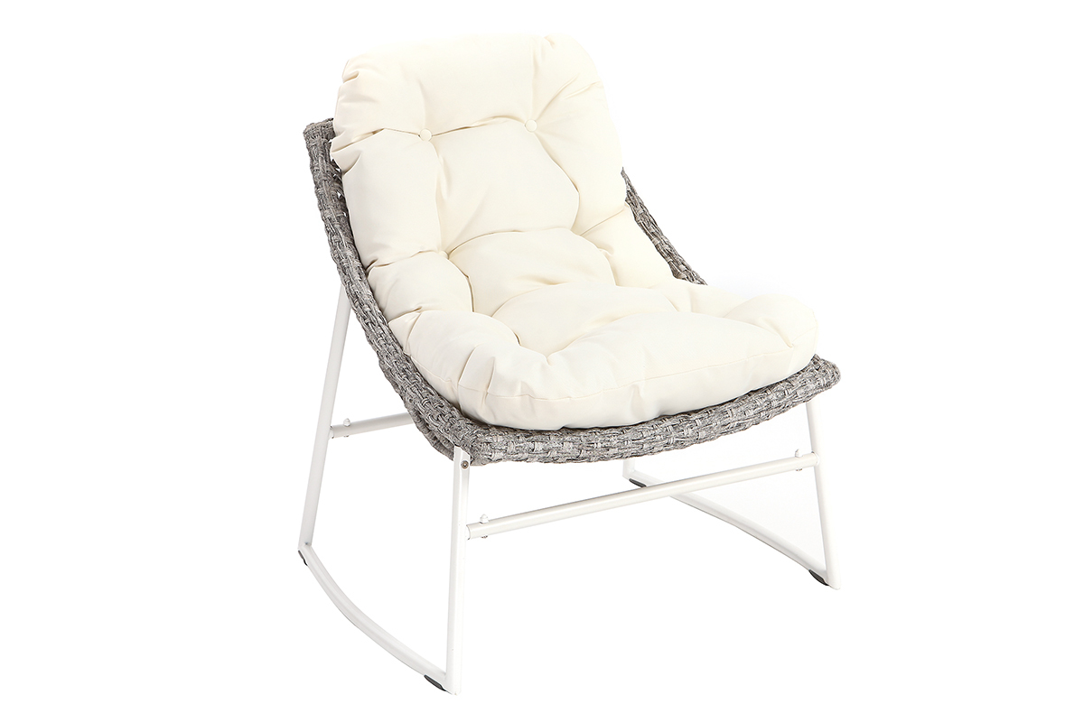 Gartenmbelgarnitur aus Rattan Grau und Wei mit Couchtisch - COMFY